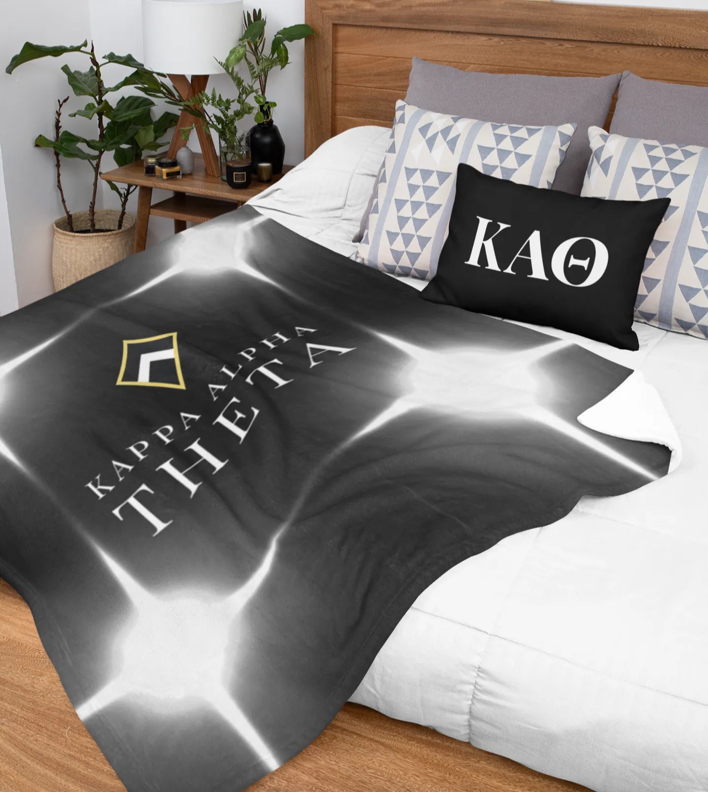 Kappa Alpha Theta Blanket XL 60x80 Black Flashing Lights | Custom Gift