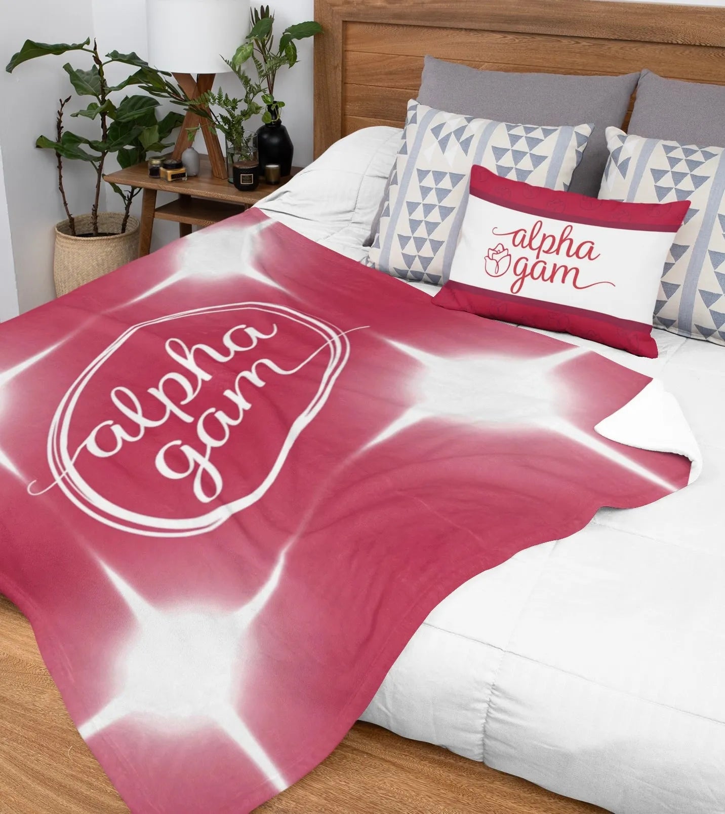 Alpha Gam XL 60x80 Sherpa Blanket - Red Flashing Lights | AGD Gifts & Decor