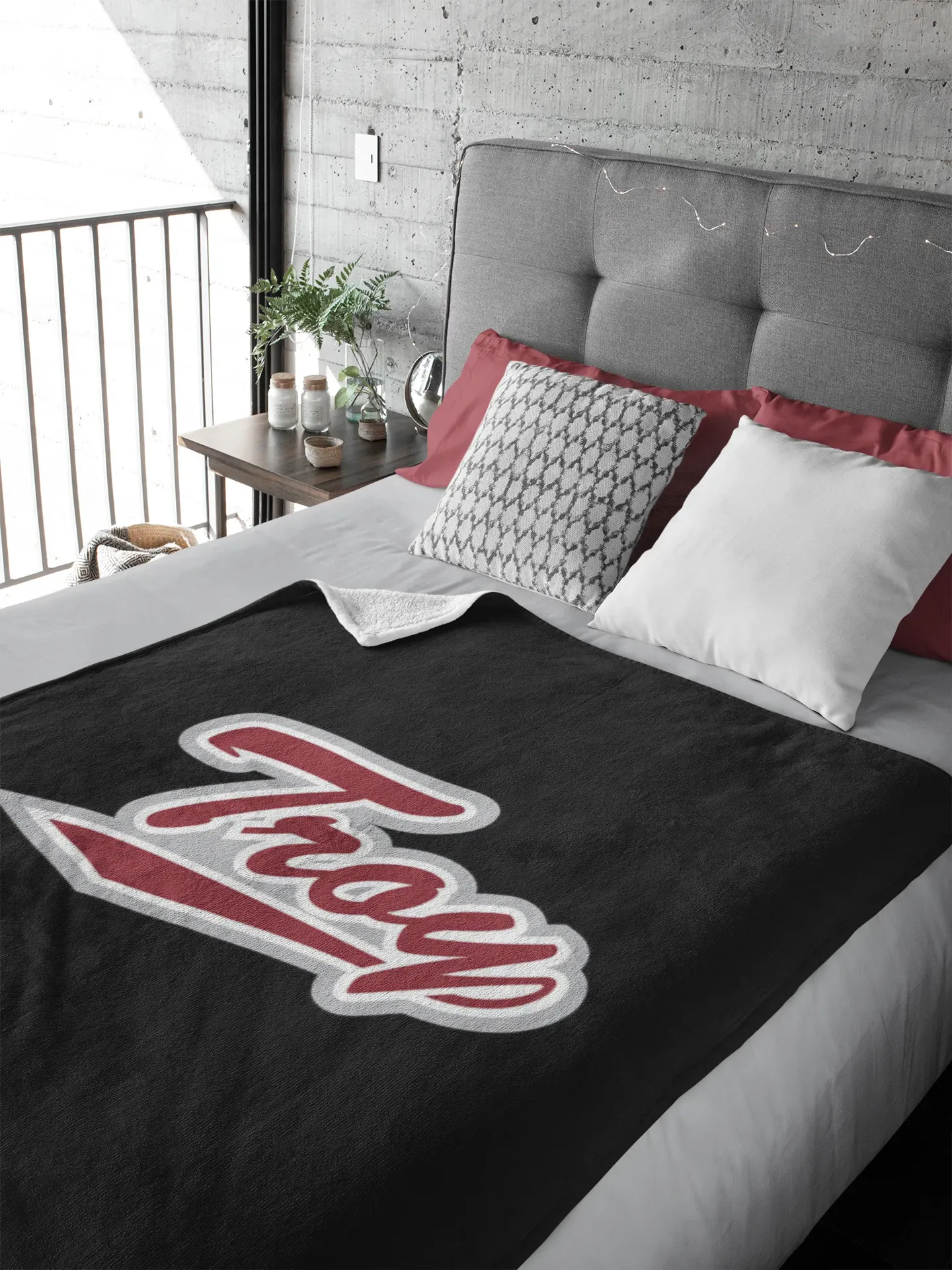 Troy University XL 60x80 Sherpa Throw Blanket - Black Throw Blankets