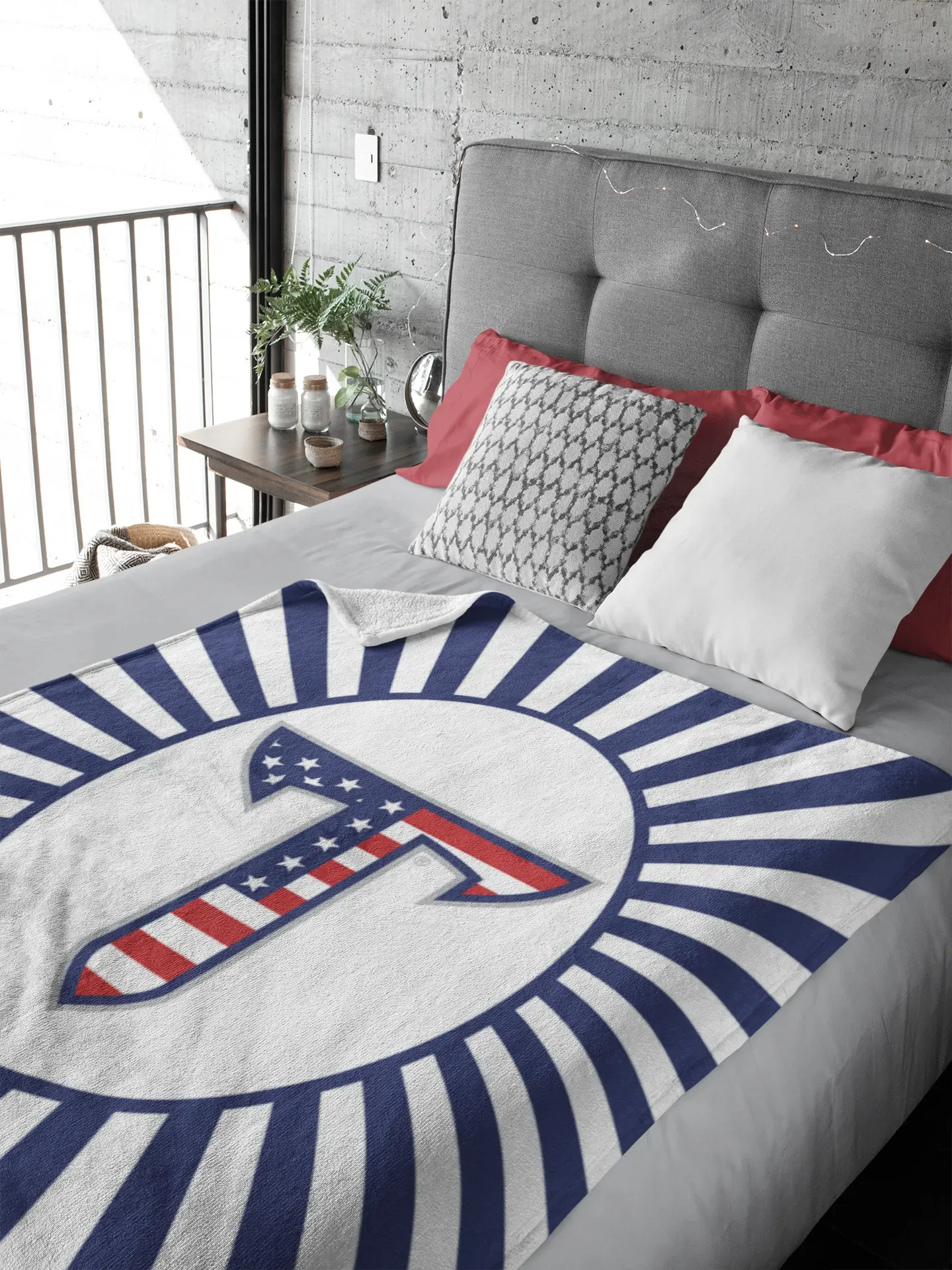 Troy University XL 60x80 Sherpa Blanket - American Flag T Throw Blankets