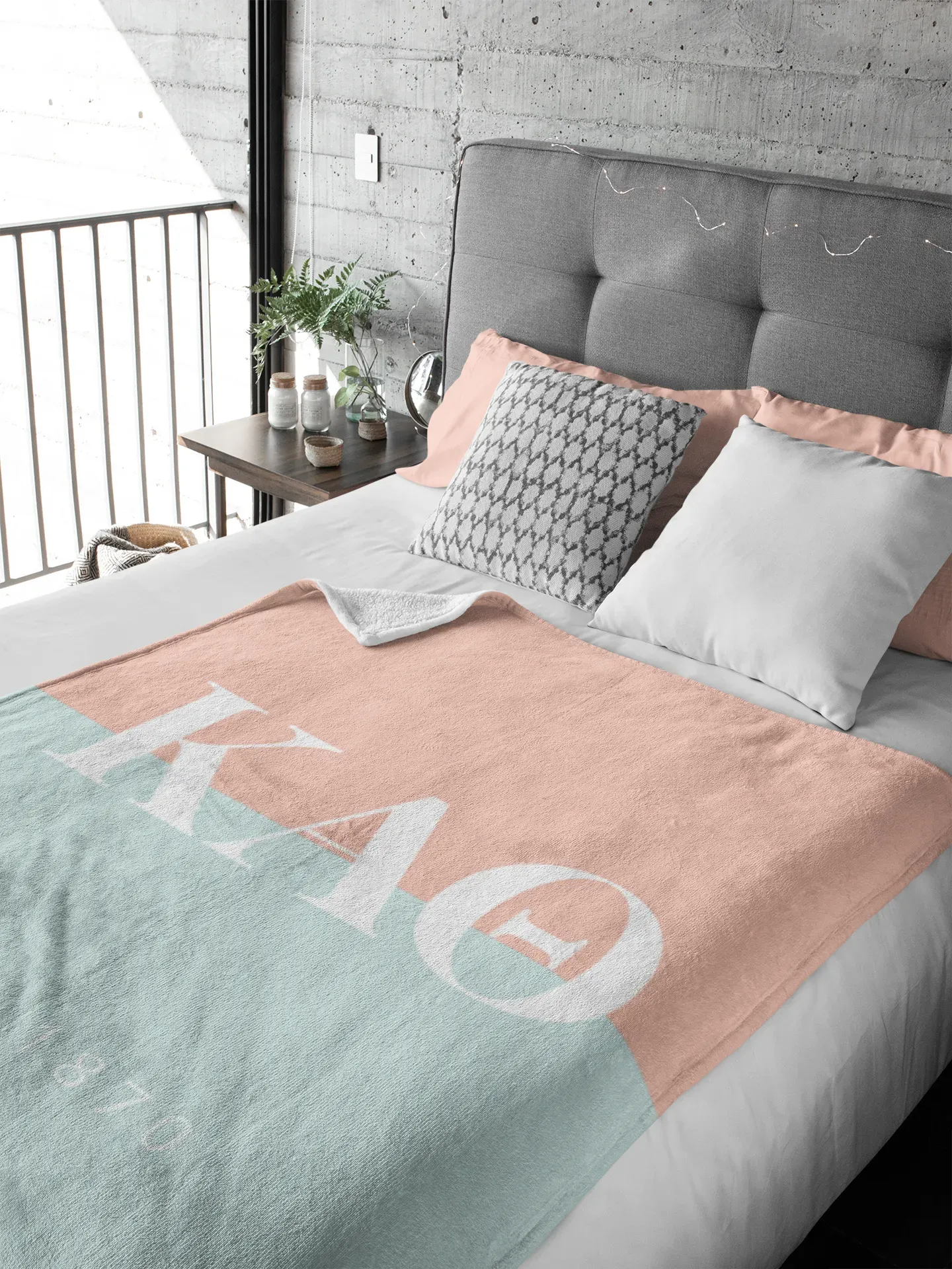 Kappa Alpha Theta XL 60x80 Sherpa Throw Blanket - Pink Blue Color Block Throw Blankets