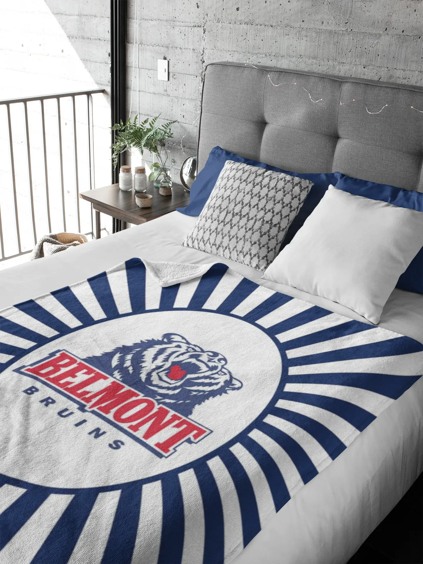 Belmont University XL 60x80 Sherpa Blanket - Blue Starburst Throw Blankets