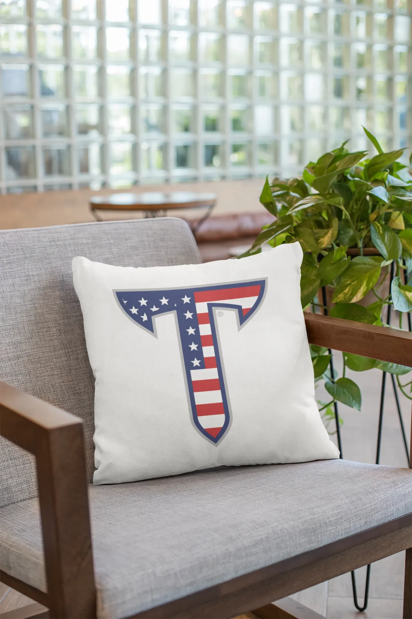 Troy University 18" Throw Pillow Cover - American Flag T Pillow Covers