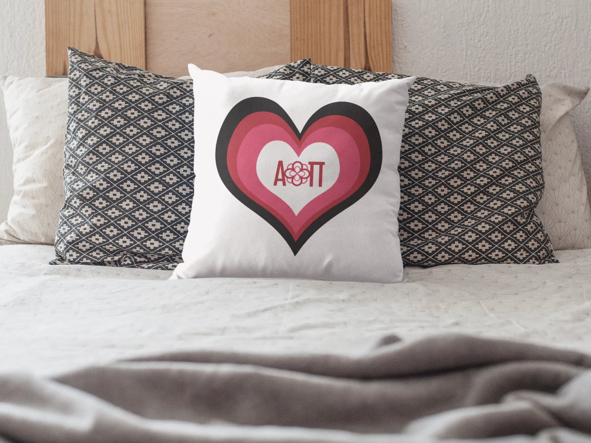 Alpha Omicron Pi Pillow Cover - Layered Heart 18" | Merchandise | Gifts and Decor | Festive Fit Home | AOII