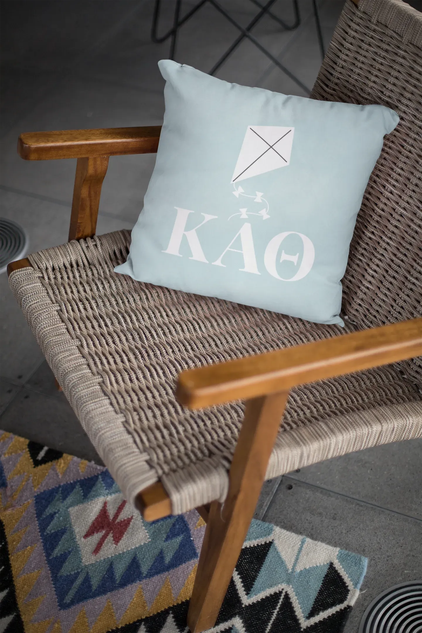 Theta Blue 18" Throw Pillow Cover - Kites & Greek Letters - 18" Pillow Covers