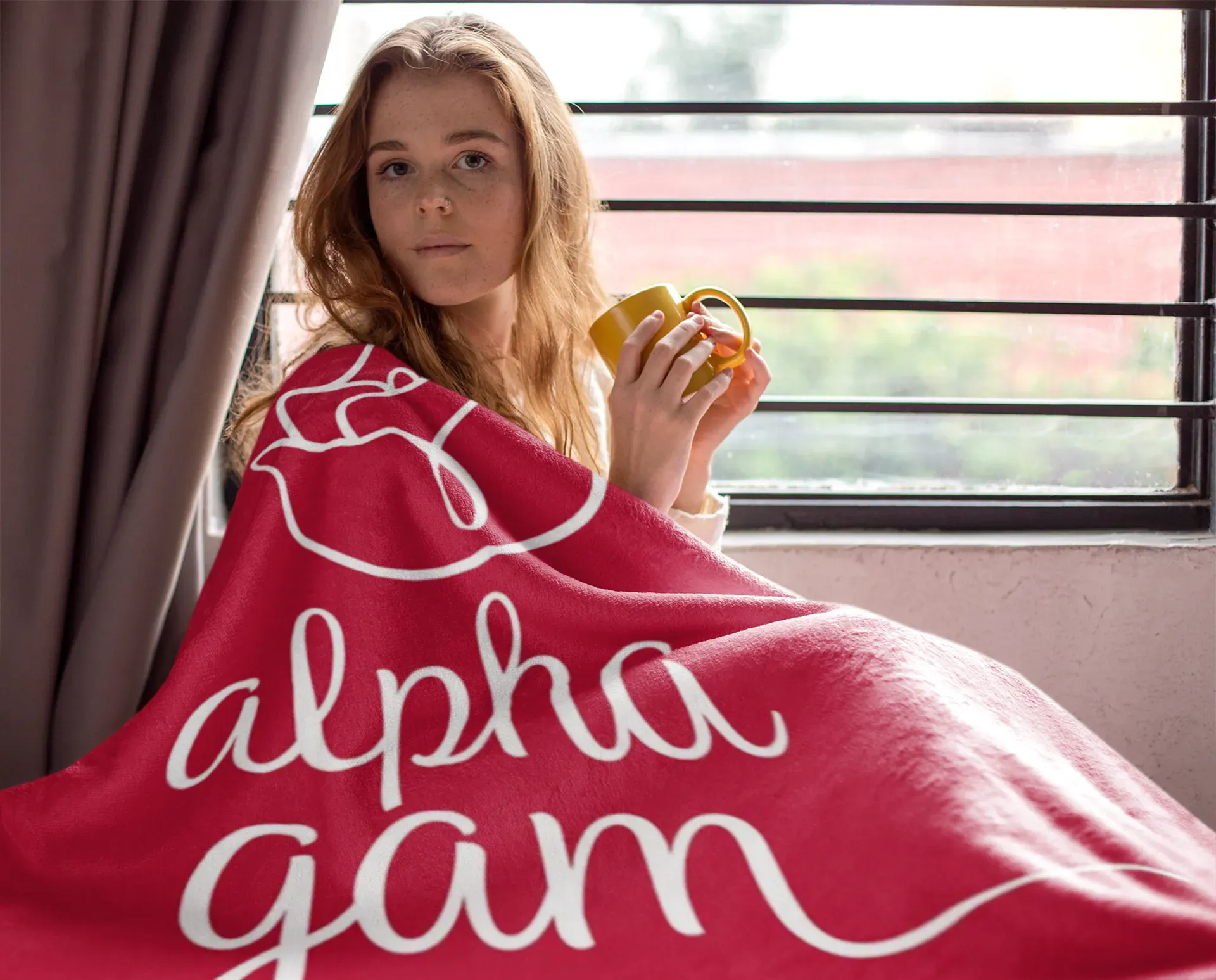 Alpha Gam XL 60x80 Sherpa Blanket - Red Rose Throw Blankets