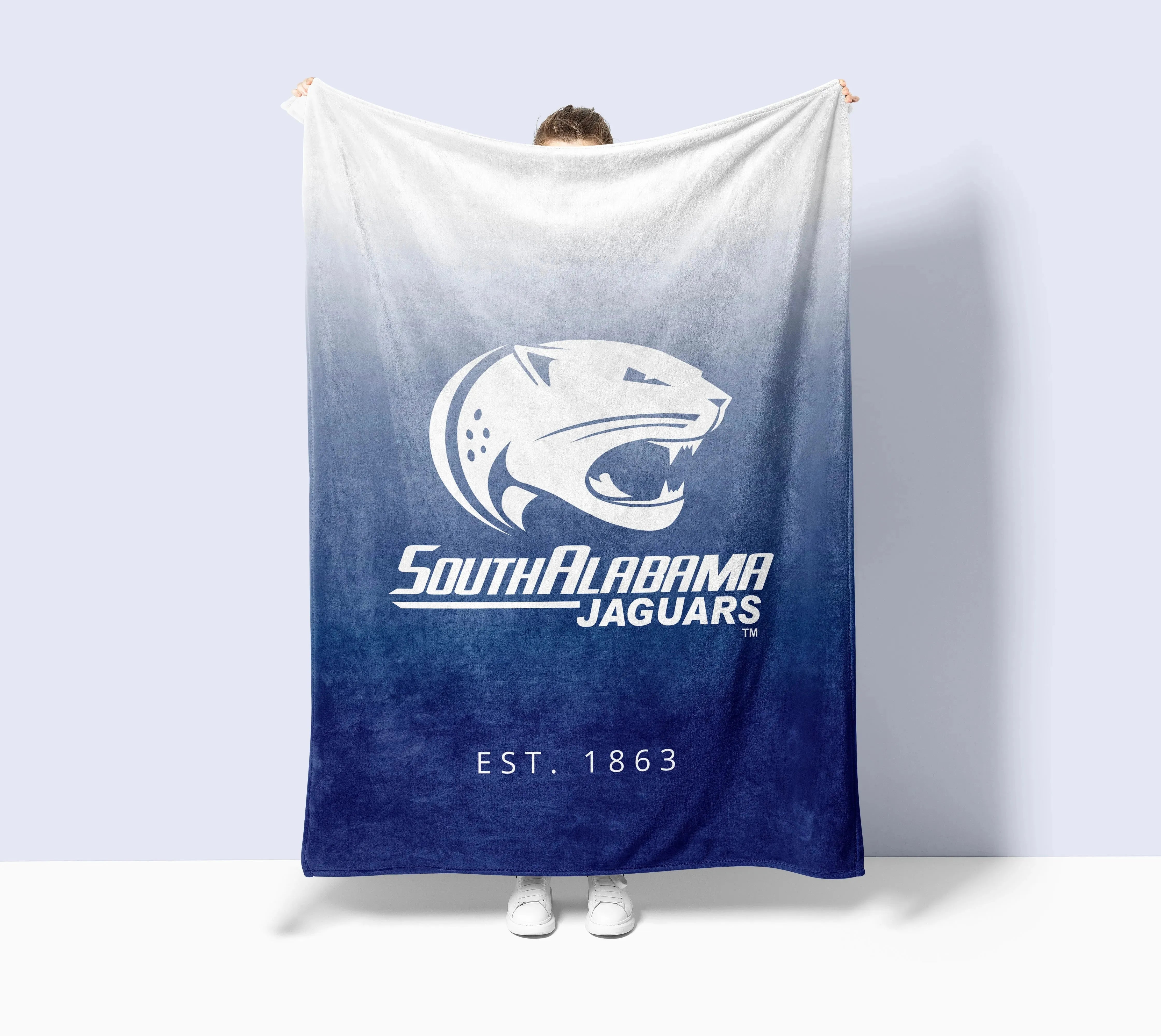 South Alabama XL 60x80 Sherpa Blanket - Blue Gradient Throw Blankets