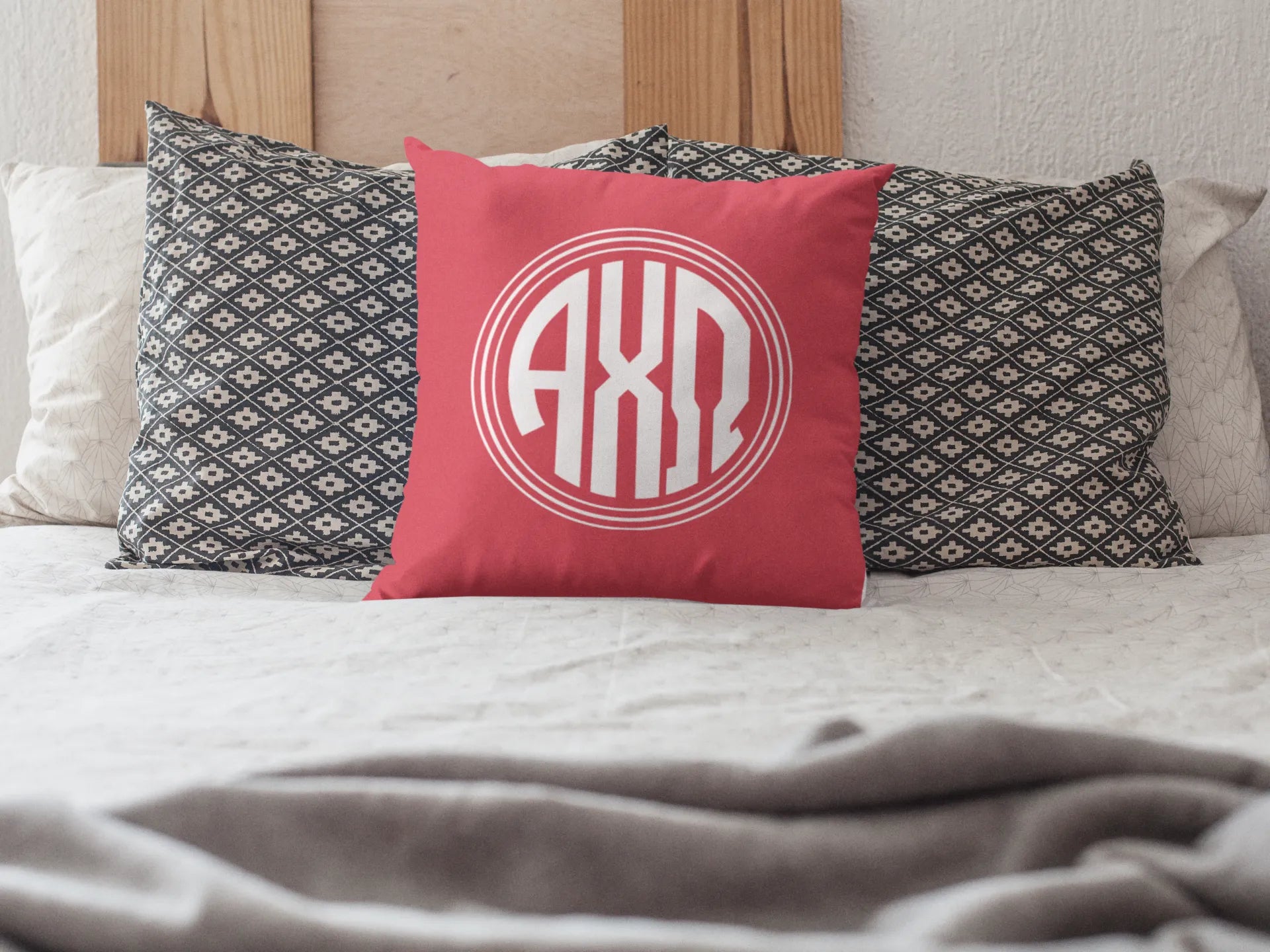 Alpha Chi Scarlet Monogram Pillow Cover 18" | Official Merchandise | Festive Fit Home