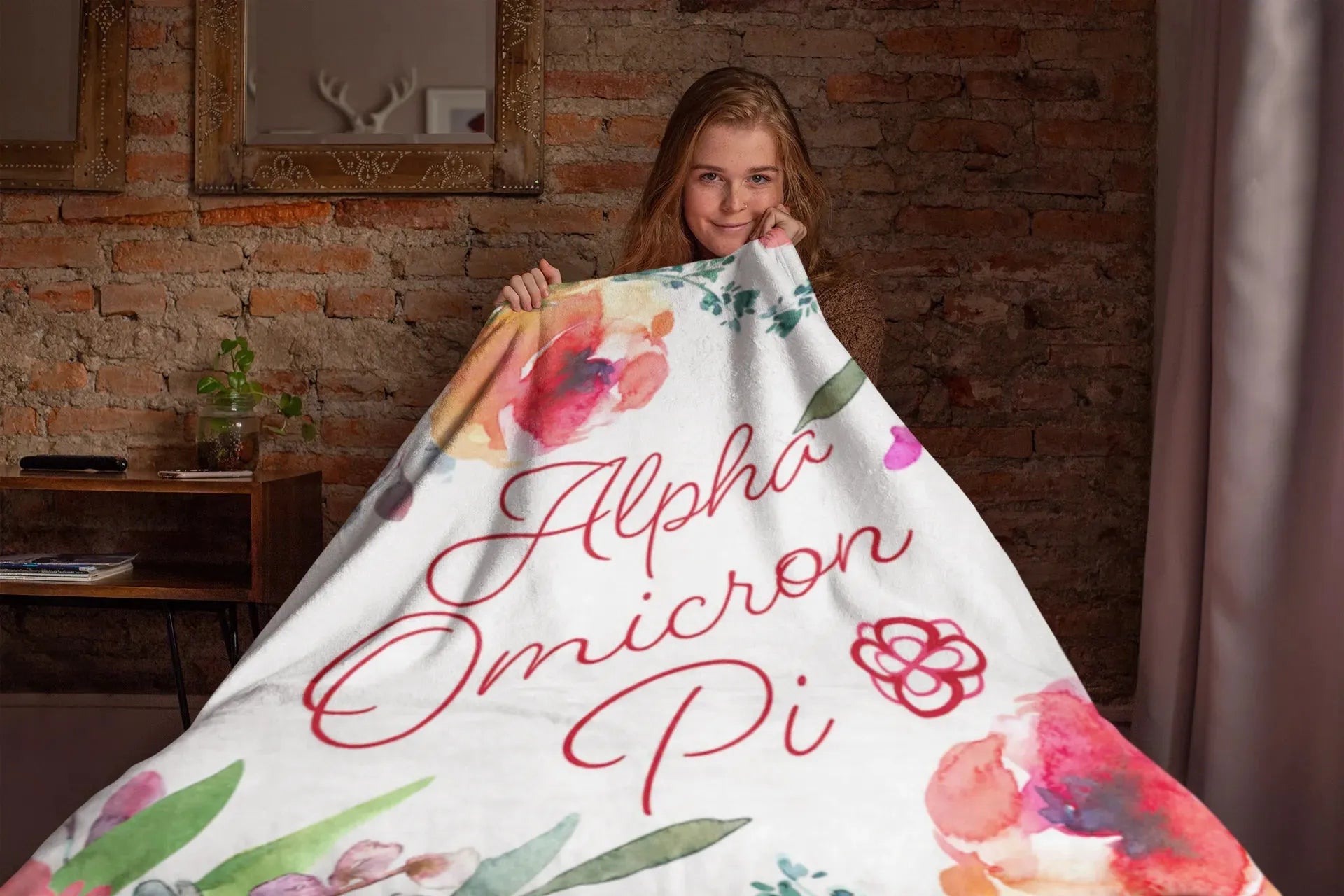 Alpha Omicron Pi XL 60x80 Sherpa Throw Blanket - Floral Throw Blankets